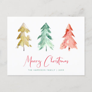 Invitation Carte Postale Aquarelle moderne minimale Arbres de Noël