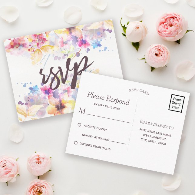 Invitation Carte Postale Aquarelle Pastel Floral | RSVP (Créateur téléchargé)