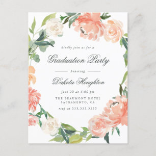 Invitation Carte Postale Aquarelle Peonies & Eucalyptus Graduation Party