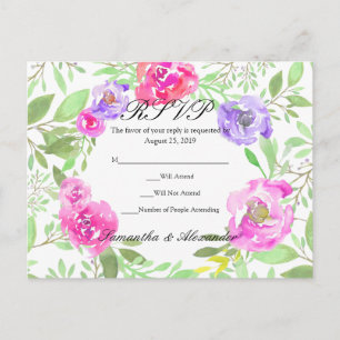 Invitation Carte Postale Aquarelle Peony rose vert Mariage