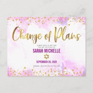 Invitation Carte Postale Aquarelle rose bat mitzvah reportée Parties scinti