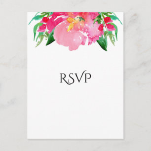 Invitation Carte Postale Aquarelle rose Fleur Floral Chic Wedding RSVP