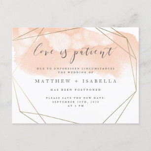 Invitation Carte Postale Aquarelle rose pâle L'amour est patient