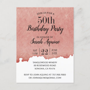 Invitation Carte Postale Aquarelle rustique 50e Anniversaire Thème Vin