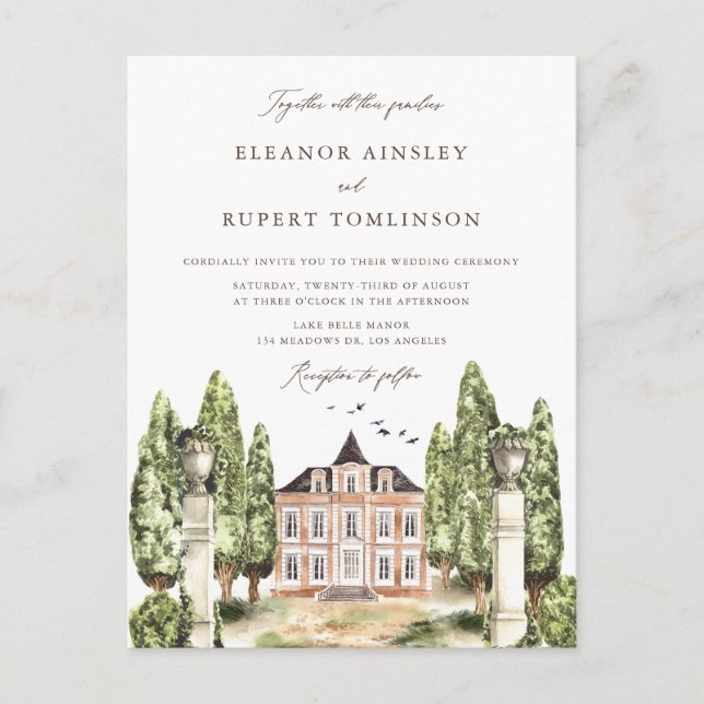 Invitation Carte Postale Aquarelle traditionnelle Mariage anglais (Devant)