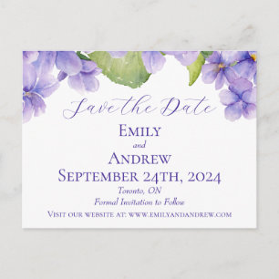 Invitation Carte Postale Aquarelle violet enregistrer le Mariage de date