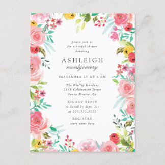 Invitation Carte Postale Aquarelle Whimsical Floral Fête des mariées de cou