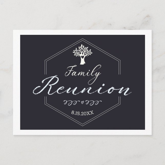 Invitation Carte Postale Arbre à Réunion Familiale Classique Noir Blanc (Devant)