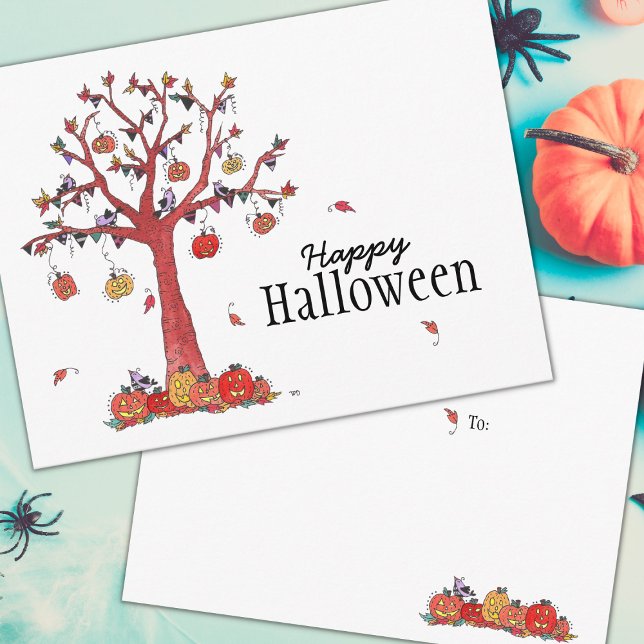 Invitation Carte Postale Arbre de fête de l'Halloween avec oiseaux (Créateur téléchargé)