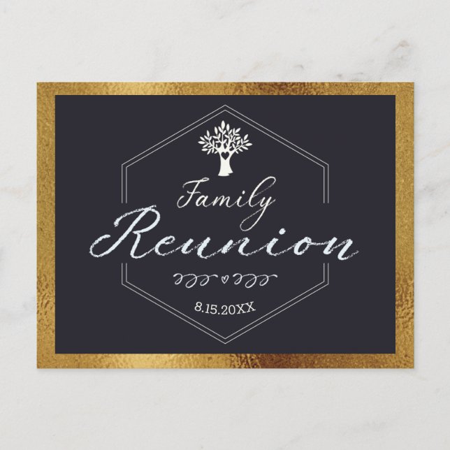 Invitation Carte Postale Arbre Familial Moderne Black Gold Enregistrer la d (Devant)
