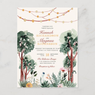 Invitation Carte Postale Arbres botaniques doux vert foncé Unique Mariage