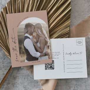 Invitation Carte Postale Arche moderne   Saumon QR Code photo Enregistrer l