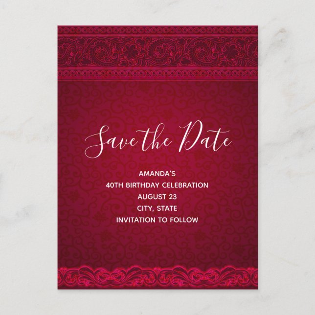 Invitation Carte Postale Arrière - plan rouge élégant et élégant Anniversai (Devant)