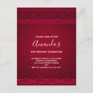 Invitation Carte Postale Arrière - plan rouge élégant et élégant Anniversai