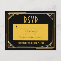 Art Déco Black Gold RSVP Great Gatsby Mariage