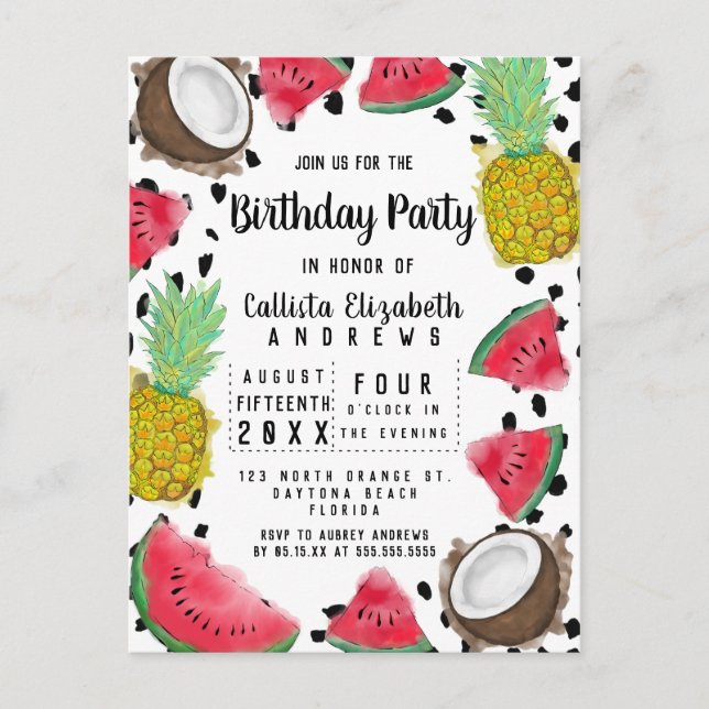 Invitation Carte Postale Artsy Moderne Fruit Pois Aquarelle Anniversaire (Devant)