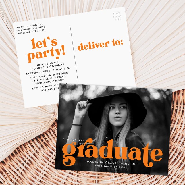 Invitation Carte Postale Audacieuse Typographie Orange Photo Graduation Par (Créateur téléchargé)