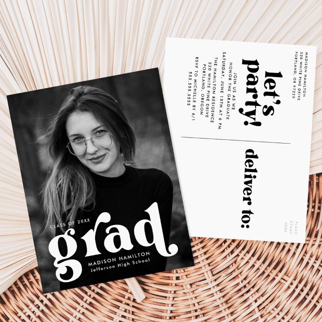 Invitation Carte Postale Audacieuse Typographie Photo Graduation Party (Créateur téléchargé)
