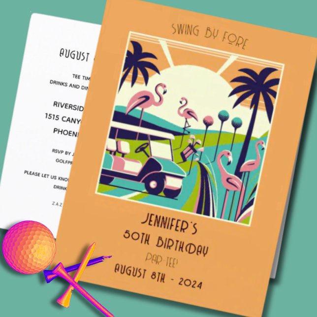 Invitation Carte Postale Audacieux Art Déco Golf 50e anniversaire de fête I (Créateur téléchargé)