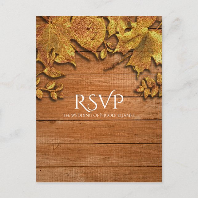 Invitation Carte Postale Automne Faux Gold Leaf Art Élégant Automne RSVP (Devant)