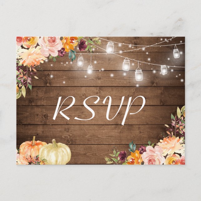 Invitation Carte Postale Automne Floral Mason Jar Lights Mariage rustique R (Devant)