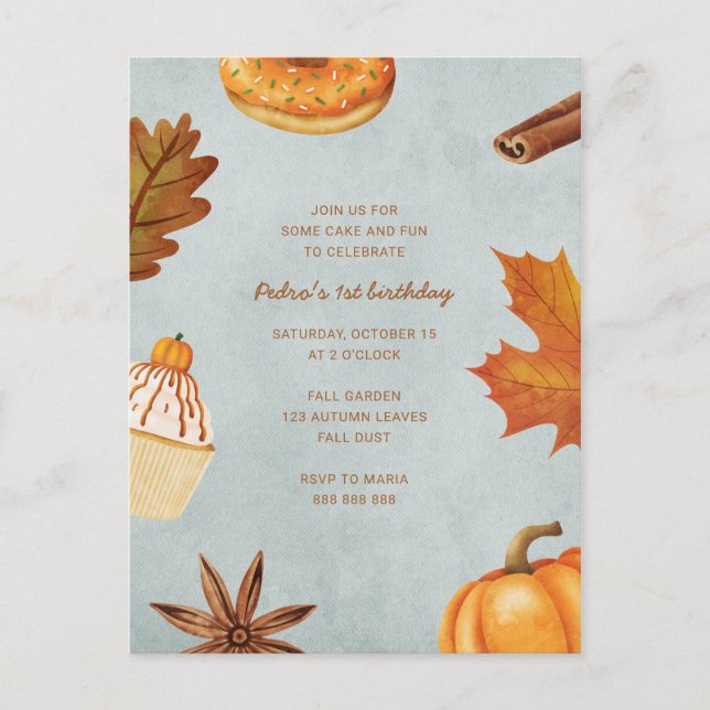 Invitation Carte Postale Automne Première fête d'anniversaire Garçon Automn (Devant)