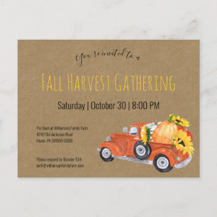 Invitation Carte Postale Automne Russe ramasser Camion Citrouilles Automne