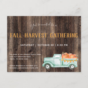 Invitation Carte Postale Automne Rustique ramasser Citrouilles Automne Fête
