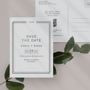Invitation Carte Postale AVERY moderne Noir et Blanc mariage Enregistrer la