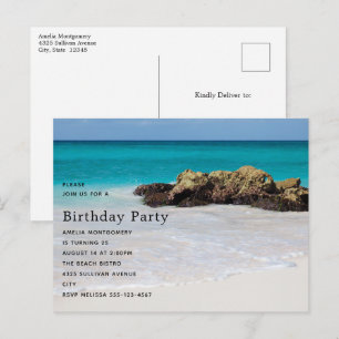 Invitation Carte Postale Azure Ocean Sandy Beach Photo Anniversaire
