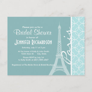 Invitation Carte Postale Baby Blue Eiffel Tower ; Paris
