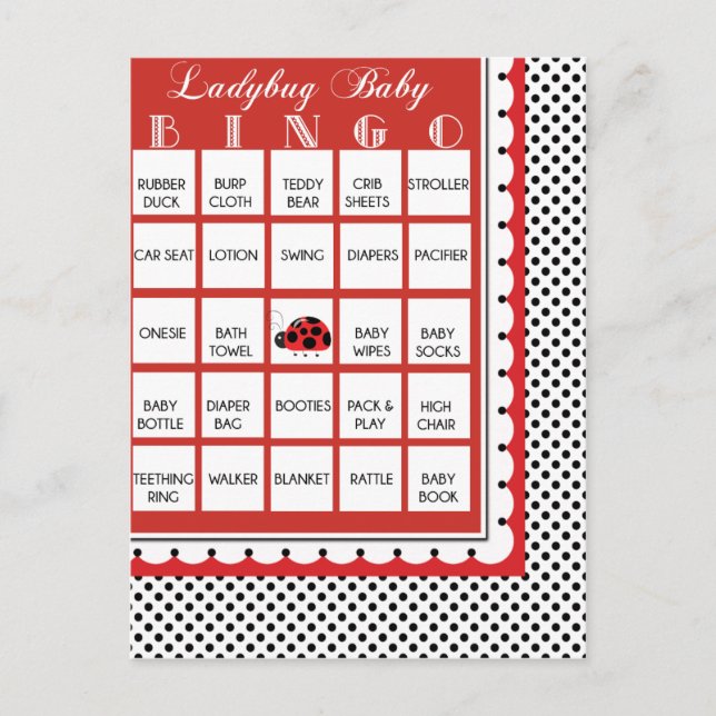 Invitation Carte Postale Baby shower À petits pois Ladybug Bingo Card 19 (Devant)