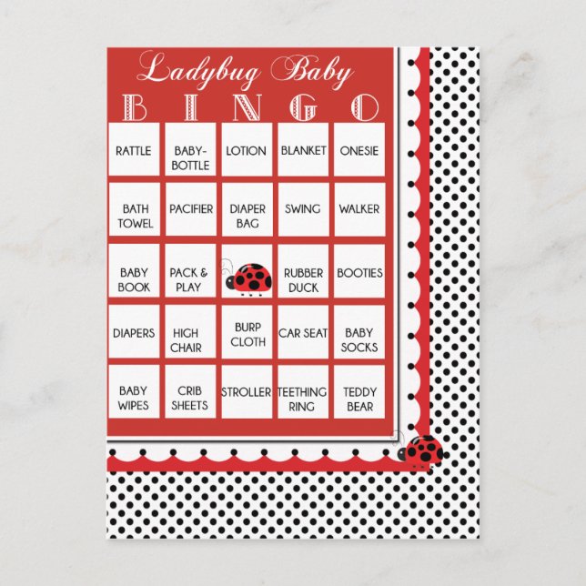 Invitation Carte Postale Baby shower À petits pois Ladybug Bingo Card 3 (Devant)