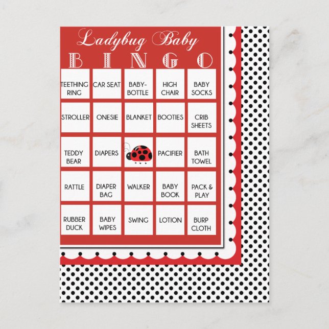 Invitation Carte Postale Baby shower À petits pois Ladybug Bingo Card 7 (Devant)