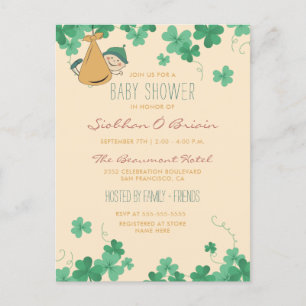 Invitation Carte Postale Baby shower à thème Whimsical irlandais Shamrock