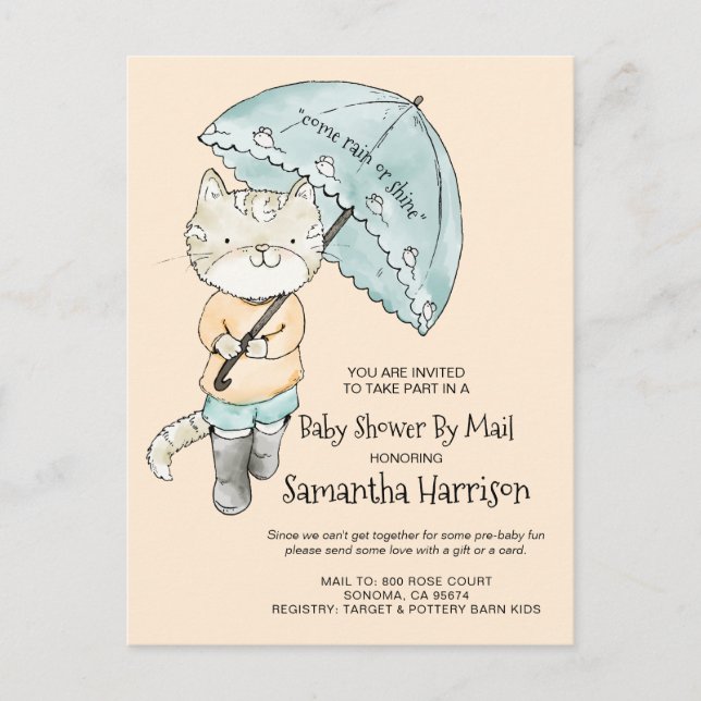 Invitation Carte Postale Baby shower aquarelle par courrier (Devant)