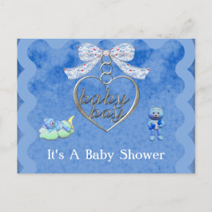 Invitation Carte Postale Baby shower Bleu Boy Teddy Bear Charm