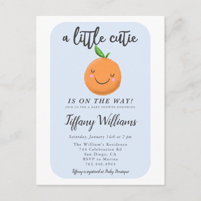 Invitation Carte Postale Baby shower Blue Little Cutie (Devant)