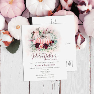 Invitation Carte Postale Baby shower citrouille fille