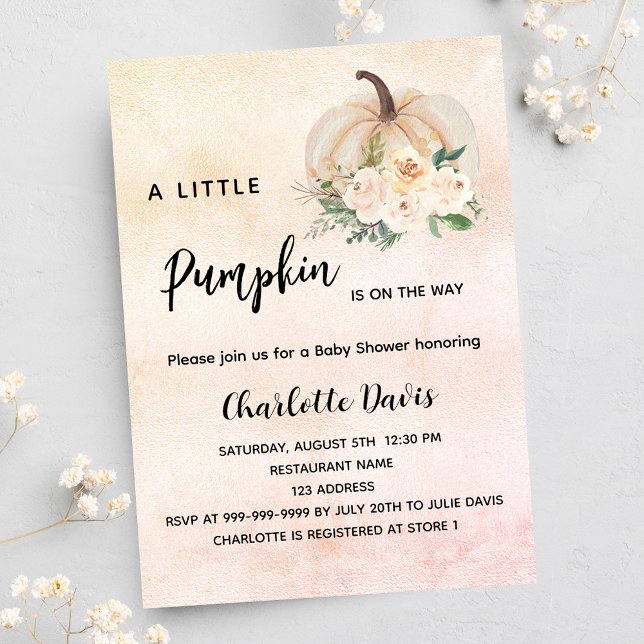 Invitation Carte Postale Baby shower citrouille fleurs crème (Créateur téléchargé)