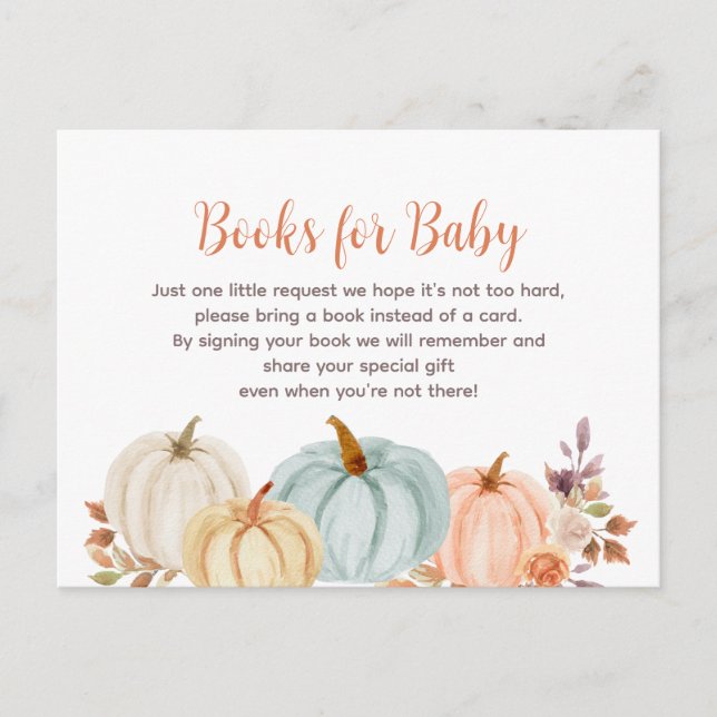 Invitation Carte Postale Baby shower citrouille rustique - Apportez un inse (Devant)