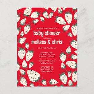 Invitation Carte Postale Baby shower CUSTOM D'Aiguille Fraise Blanche