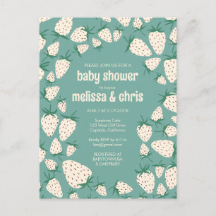 Invitation Carte Postale Baby shower CUSTOM D'Aiguille Fraise Blanche