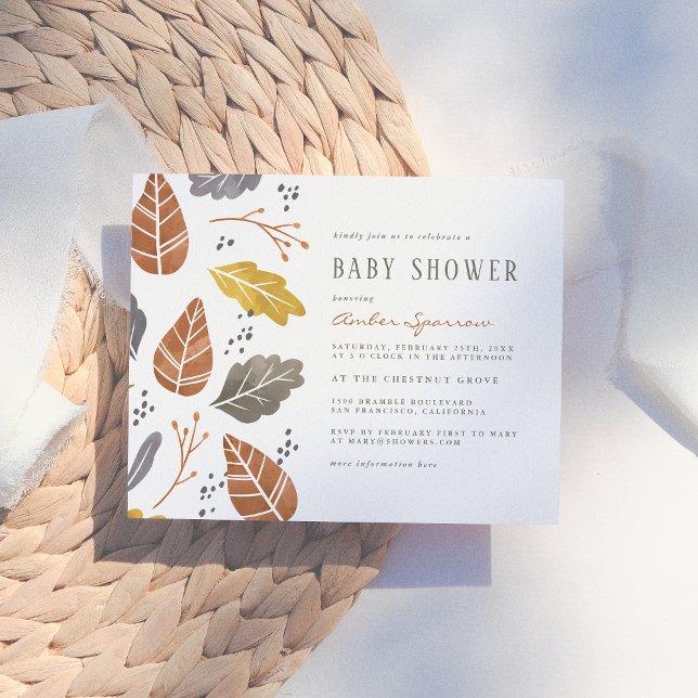 Invitation Carte Postale Baby shower d'automne des feuilles de moutarde (Créateur téléchargé)