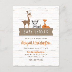 Invitation Carte Postale Baby shower de bannières d'animaux mignons en bois