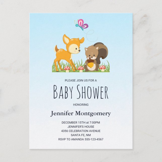 Invitation Carte Postale Baby shower de dessin animé en bois mignon (Devant)