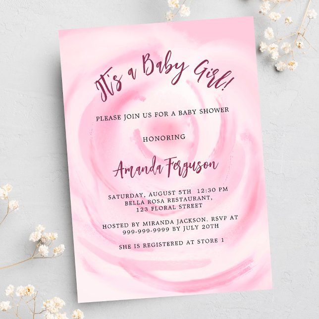 Invitation Carte Postale Baby shower de fille à fleurs rose doux (Créateur téléchargé)