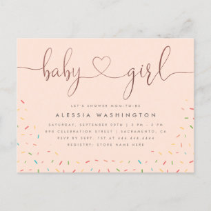 Invitation Carte Postale Baby shower de fille or Rose coloré