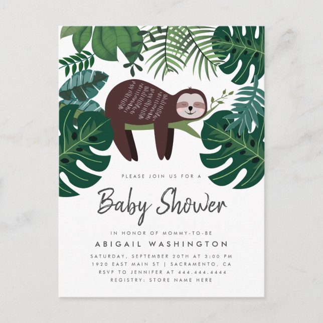 Invitation Carte Postale Baby shower de parcelles de verdure tropicale couc (Devant)