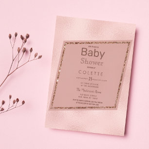 Invitation Carte Postale Baby shower de Parties scintillant en or rose simp